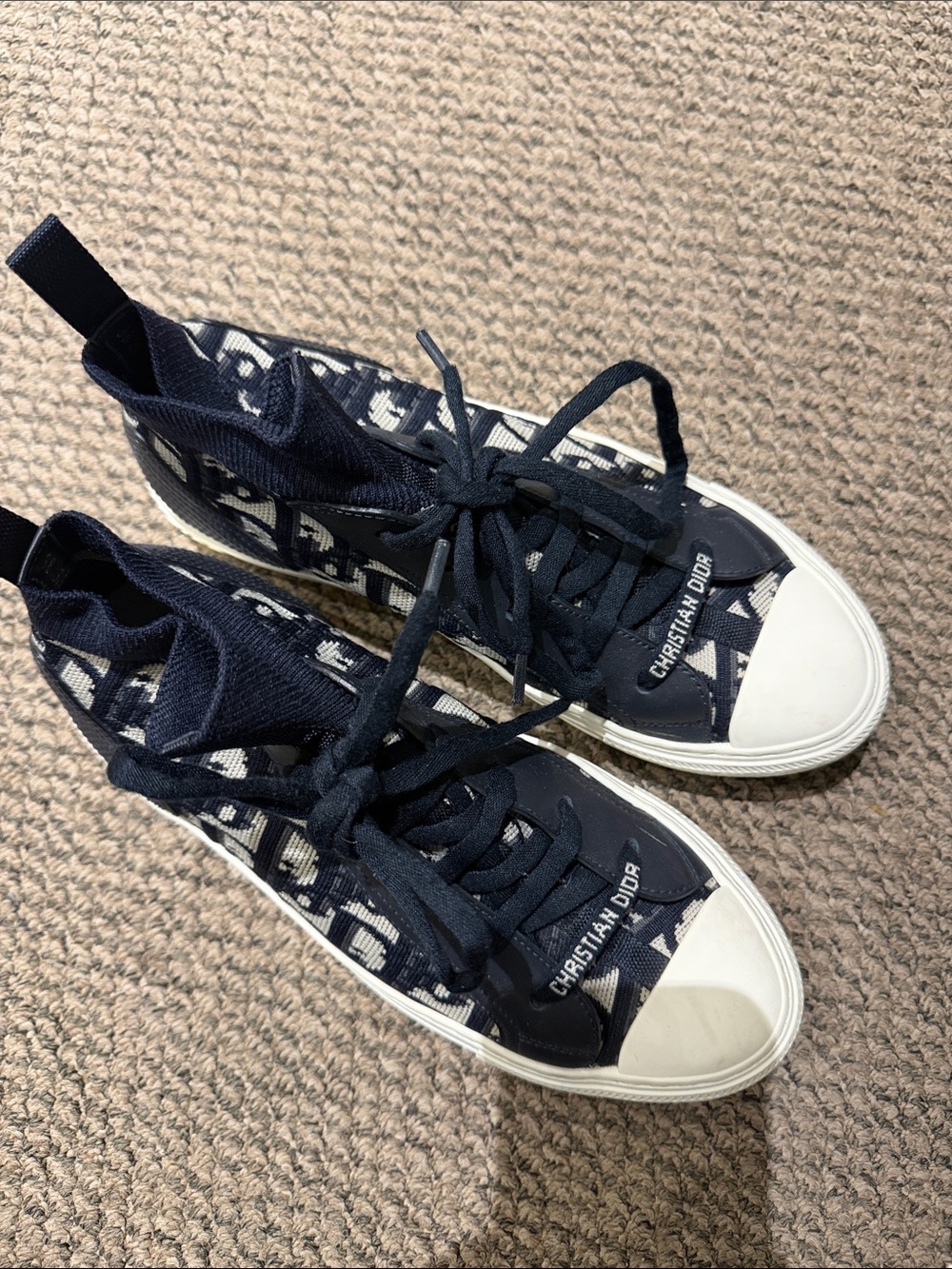 Dior Navy and White Logo Jacquard Sneakers